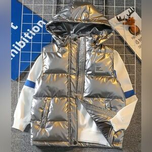 Silver Puffer Vest with Hood Sz. 7-8 years